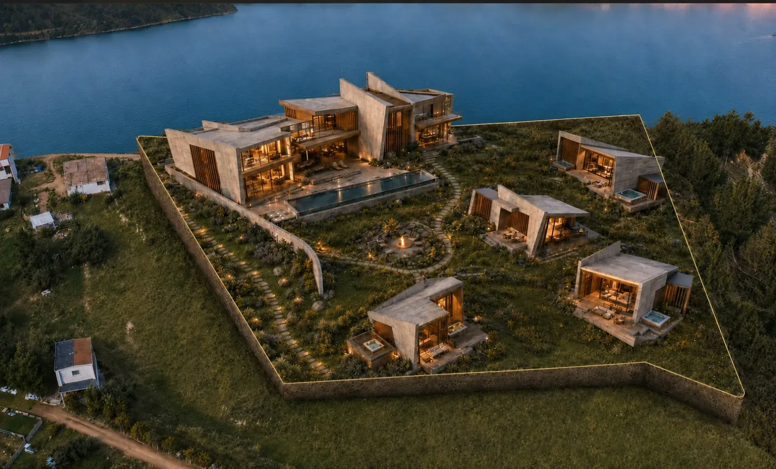 Render conceptual de vivienda y alojamiento en el terreno de Quilotoa